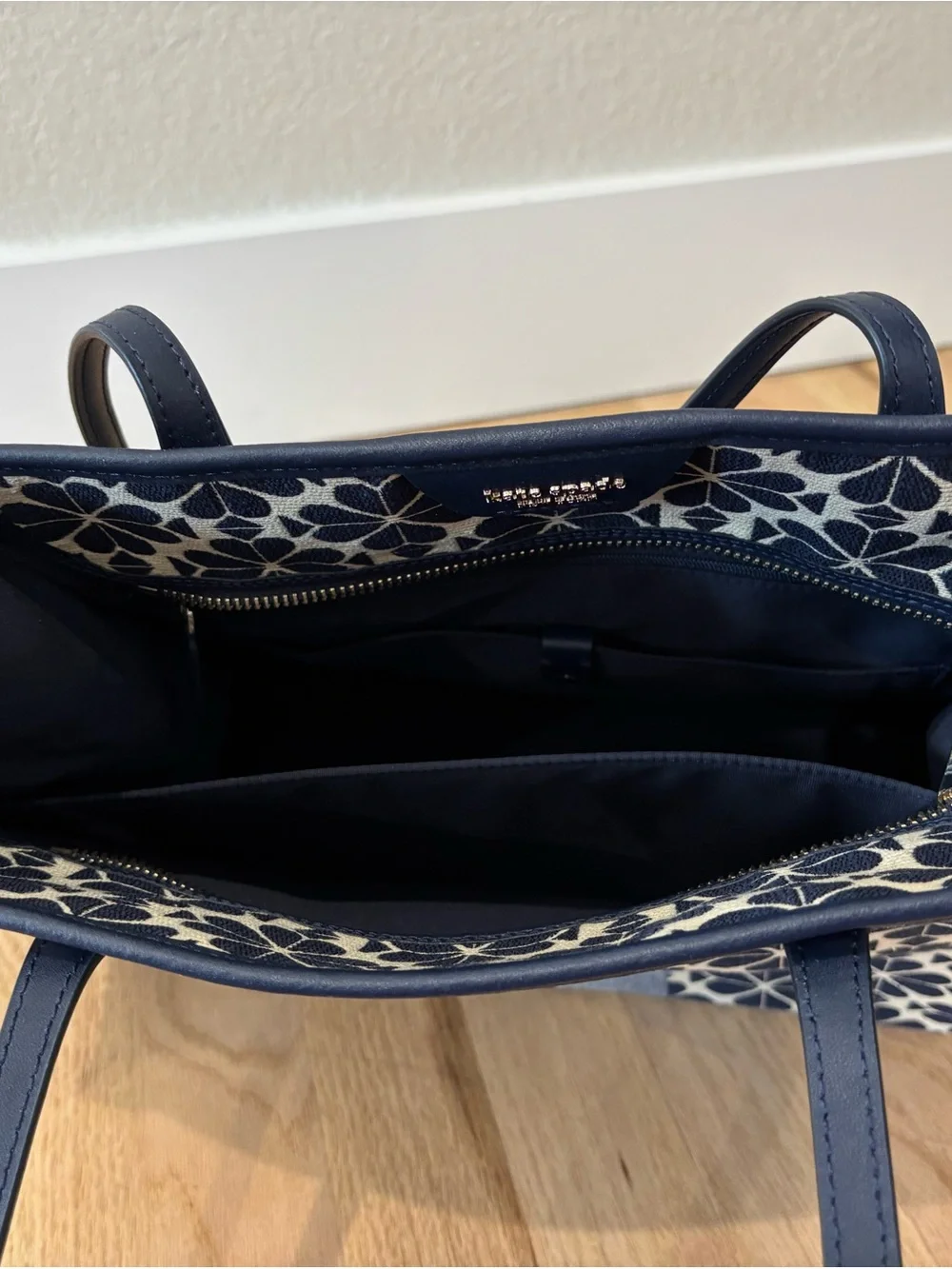 kate spade Navy and Cream Floral Stripe Tote
